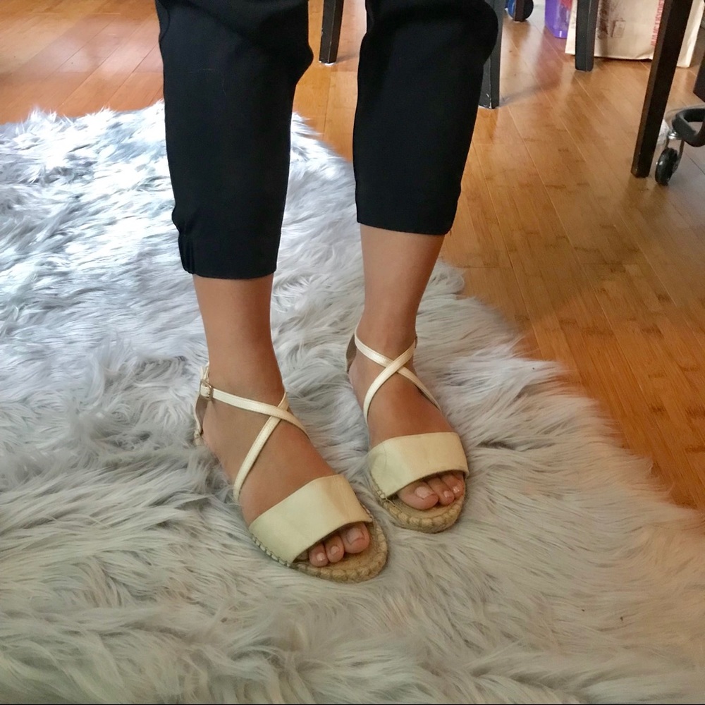 Creme Faux Leather Strap Sandals